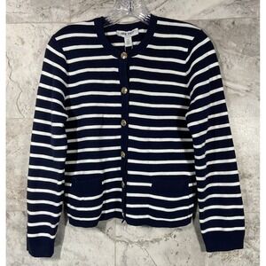 Nine West Navy & White Stripe Women's XS Cardigan Sweater Decorative Buttons NWT